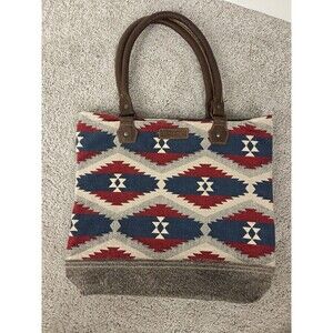 Sixtease Southwestern Tapestry Leather Cowhide Weekender Hand Bag Tote